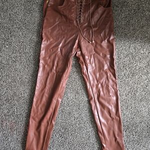 SHEIN Brown Faux Leather Apparel